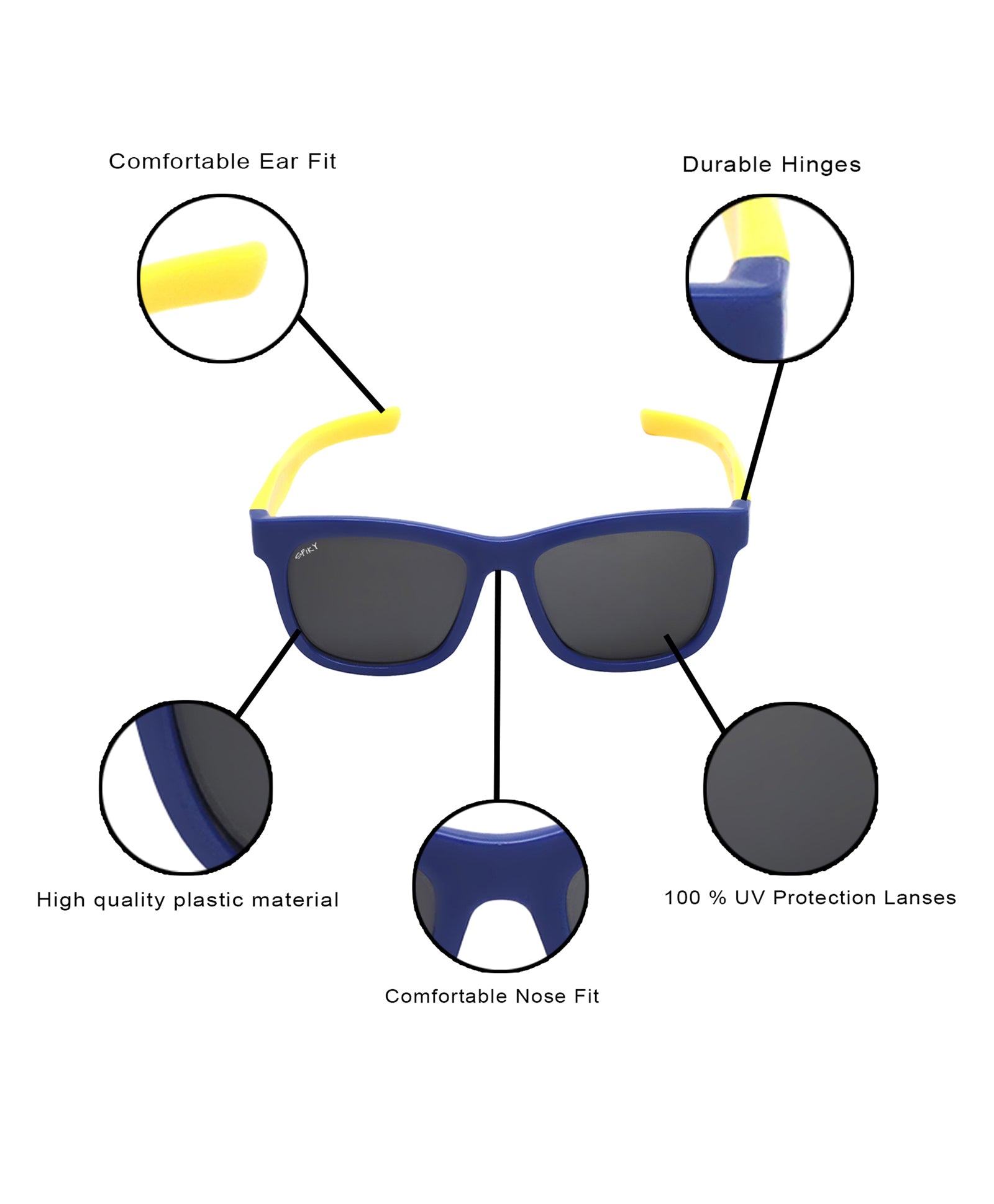 Spiky Rectangle UV Protected Sunglass - Blue Yellow