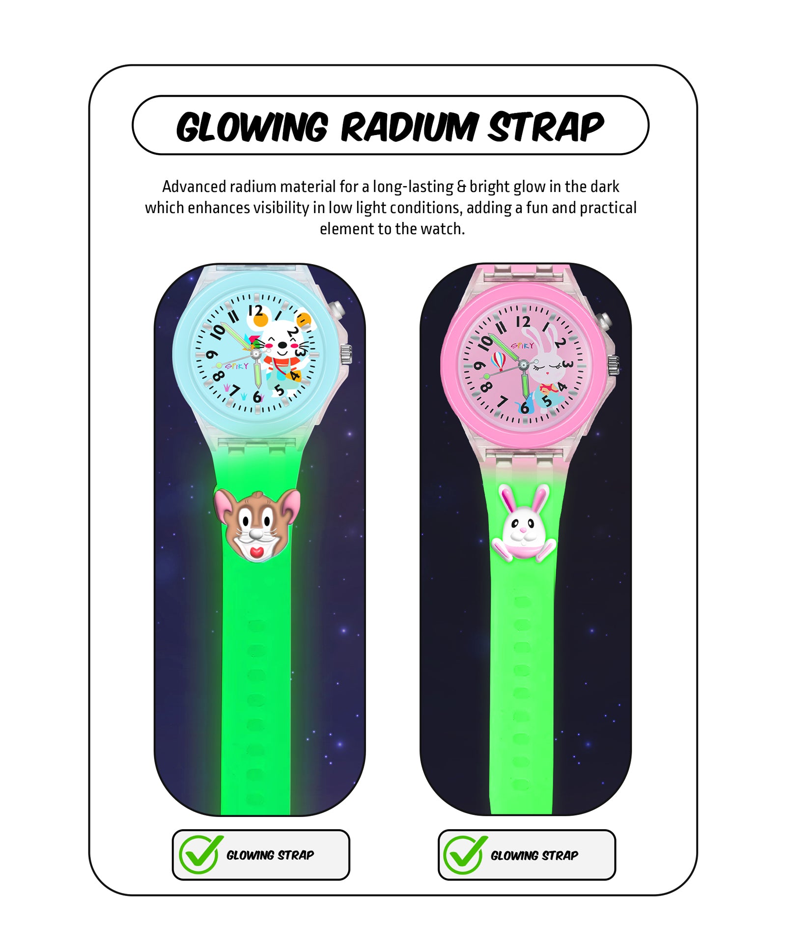 Spiky 3D Astronaut & Rabbit Cartoon Analog Light Watch Combo - Blue ...