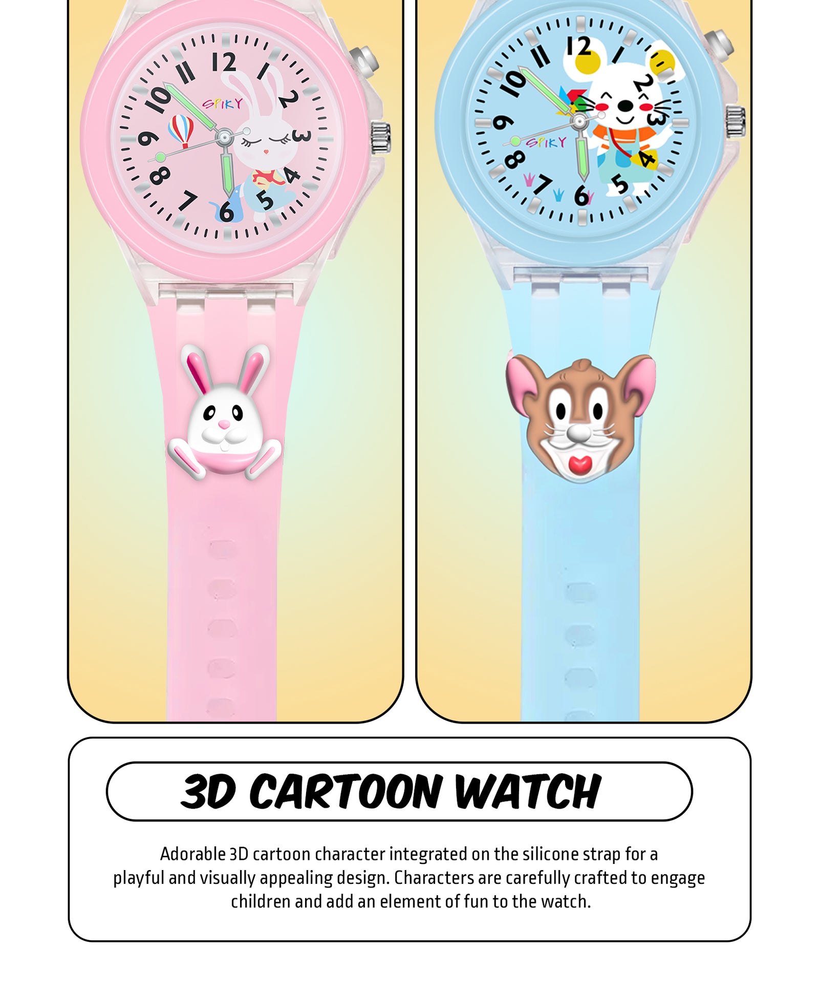 Spiky 3D Astronaut & Rabbit Cartoon Analog Light Watch Combo - Blue ...