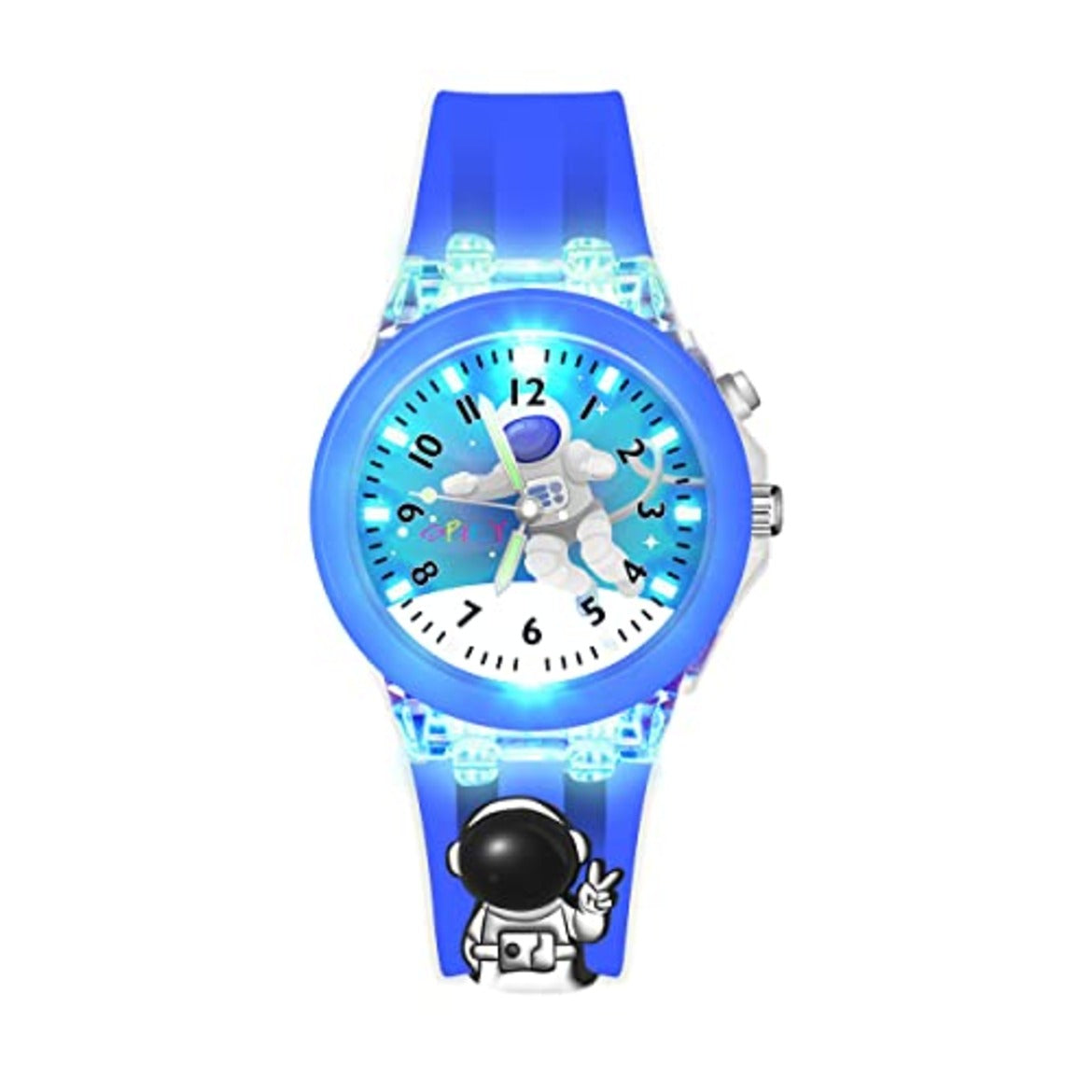 Spiky 3D Astronaut & Rabbit Cartoon Analog Light Watch Combo - Blue & Pink