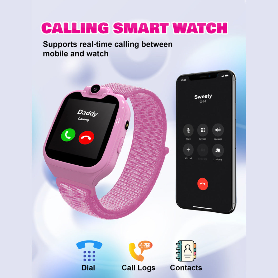 Spiky Two-Way Calling Smart Watch - Blue