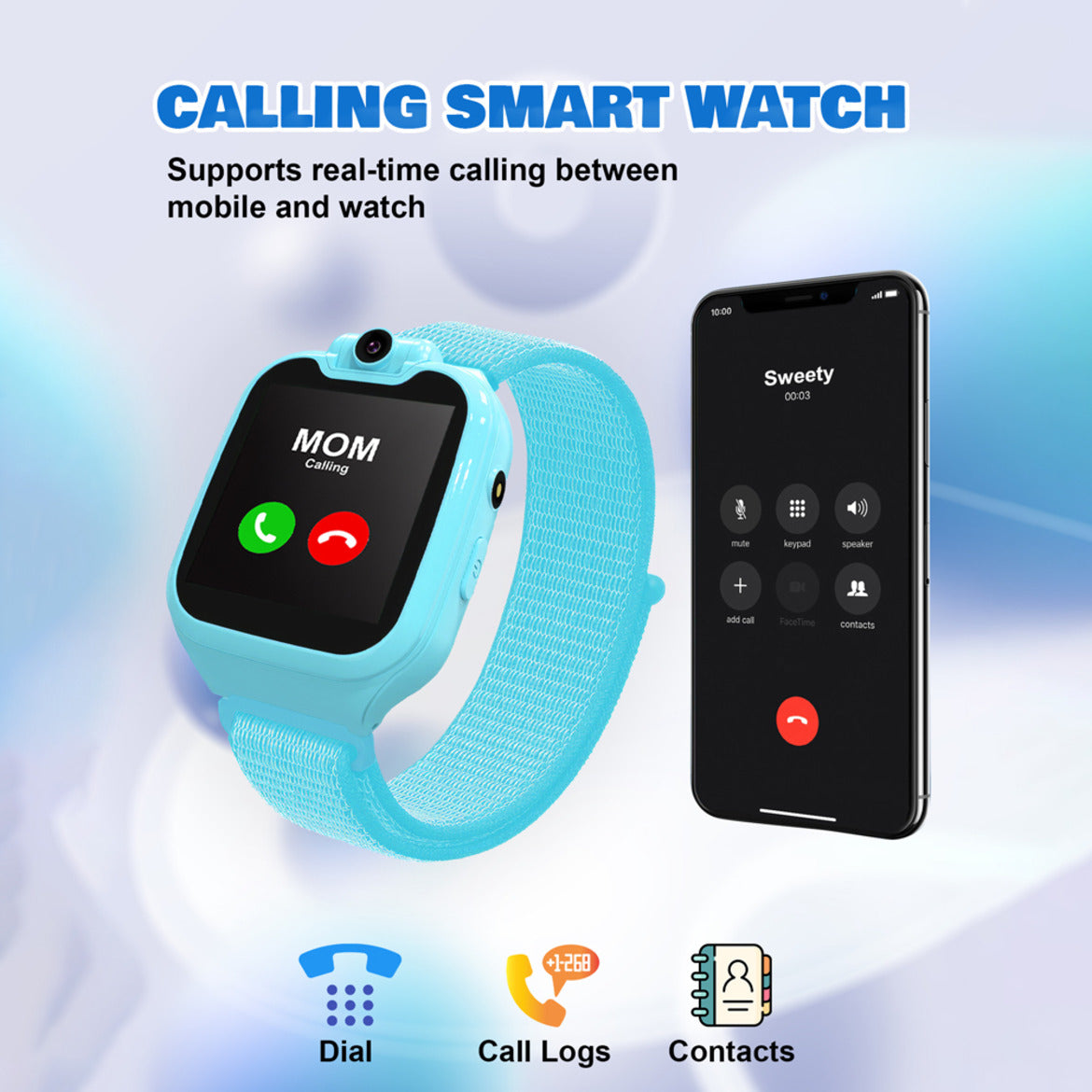 Spiky Two-Way Calling Smart Watch - Blue