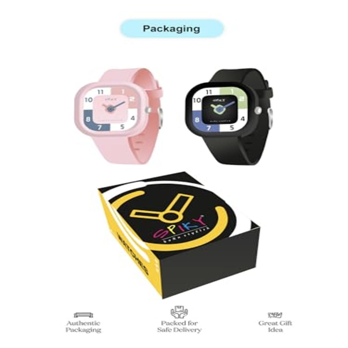 Spiky Square Analog Combo Watch for Kids - Black & Pink