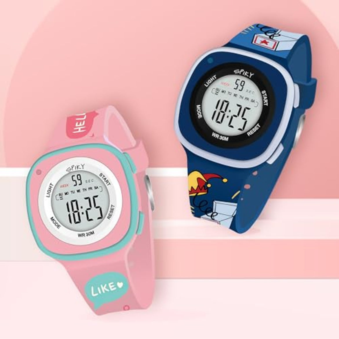 Spiky Square Digital Kids Sports Watches Combo - Pink & Blue