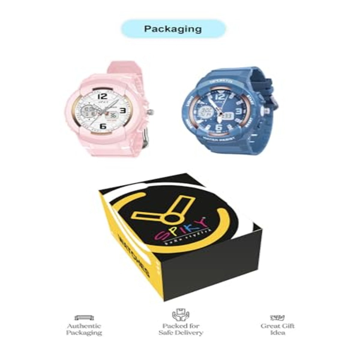 Spiky Round Sports Dual Time Kids Watches Combo - Pink & Blue