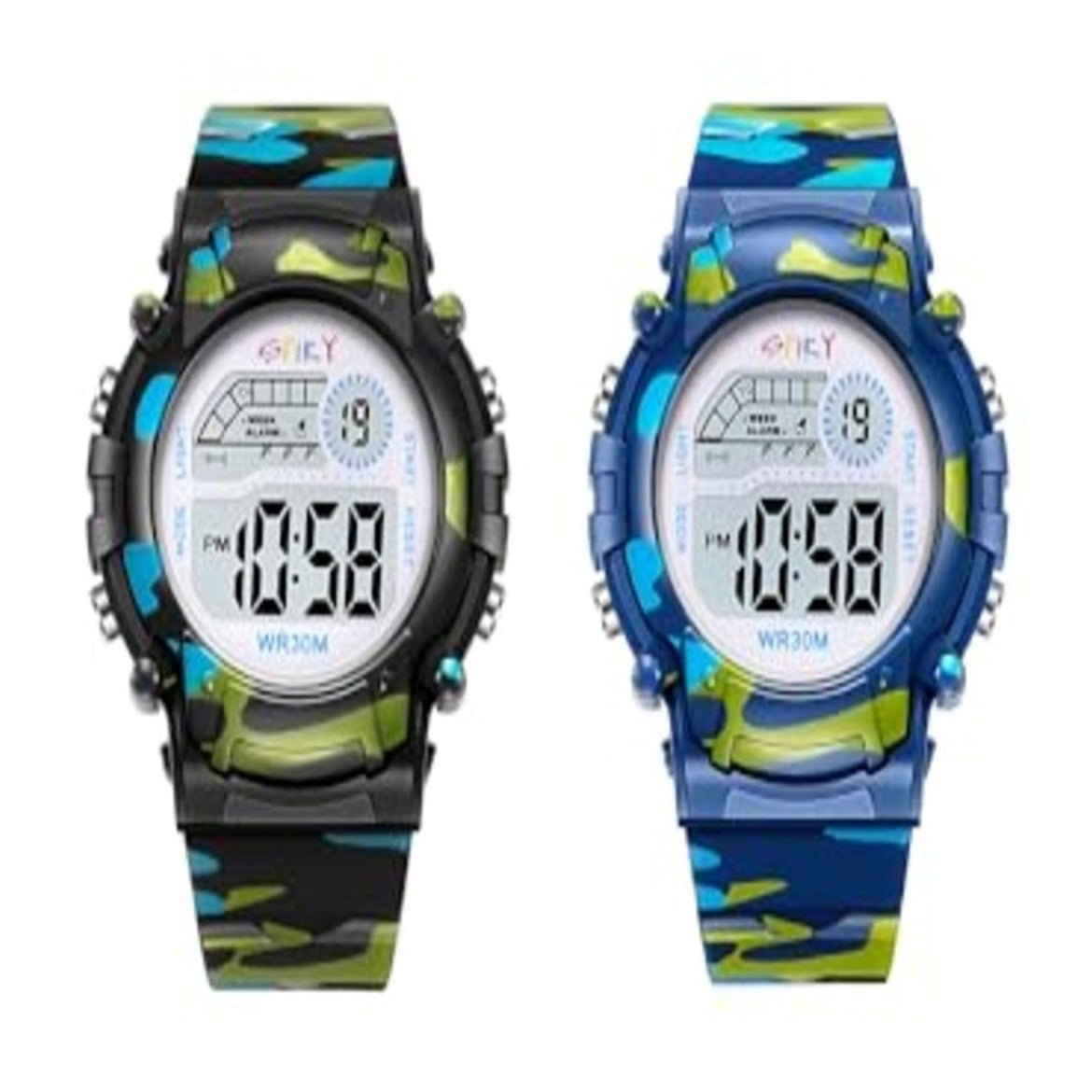 Spiky Round Military Design Kids Digital Watches Combo - Black & Blue
