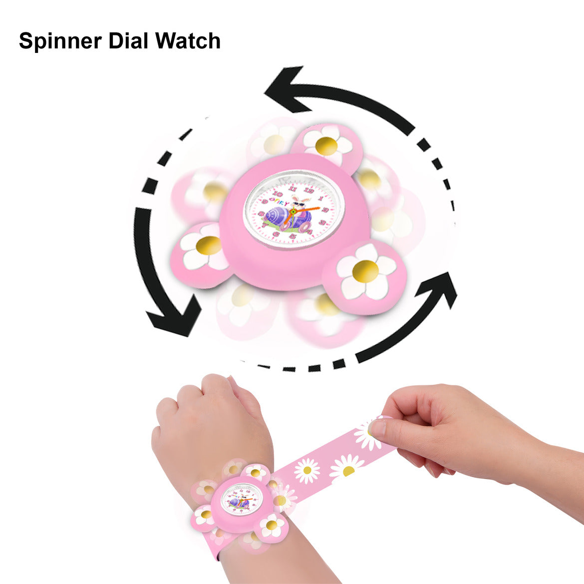Spiky Rotating Flower Glowing Light Spinner Analog Watch - Pink