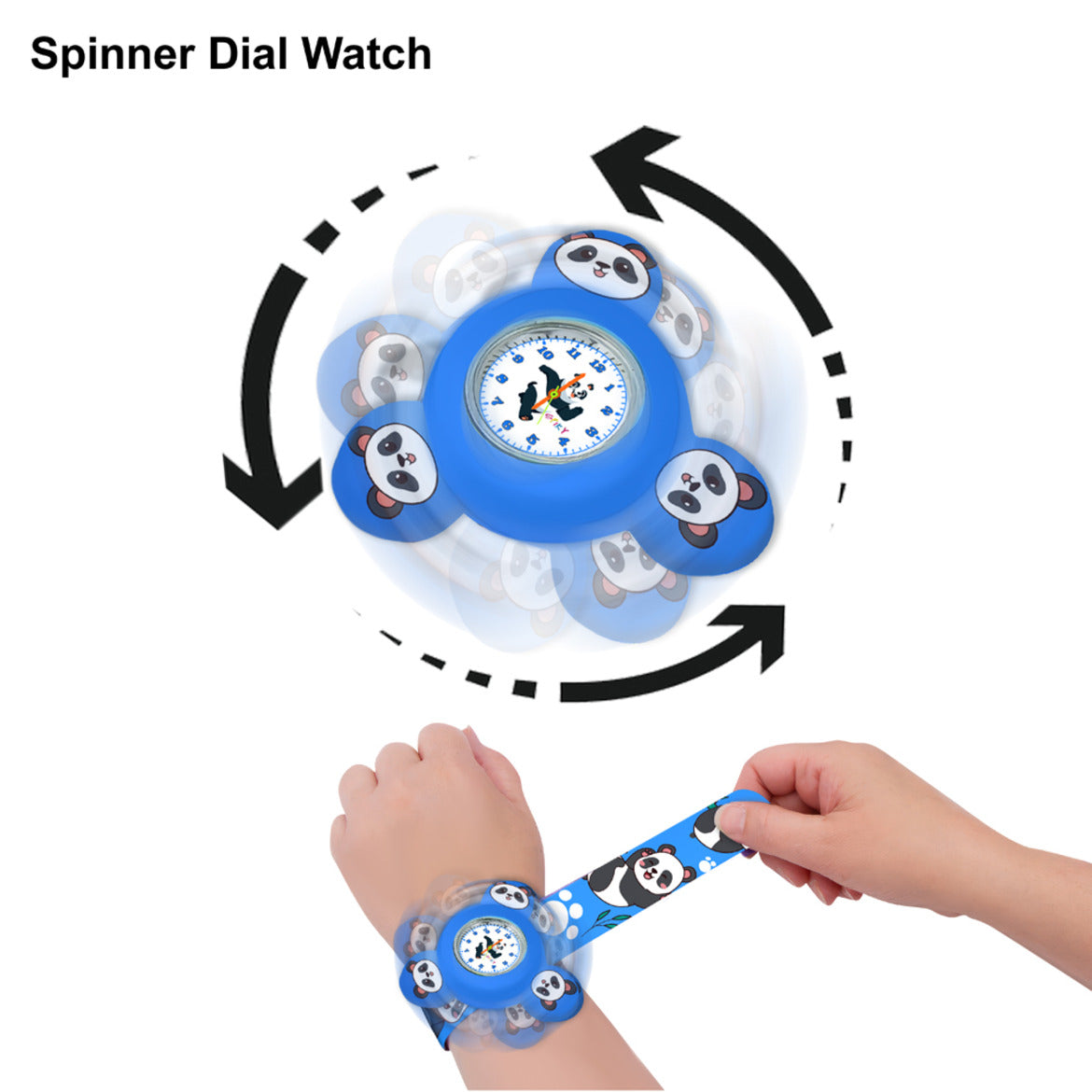 Spiky Rotating Panda Glowing Light Spinner Analog Watch - Blue