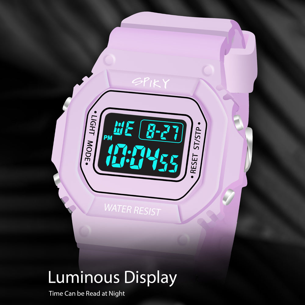 Spiky Rectangle Sports Digital Watch - Purple