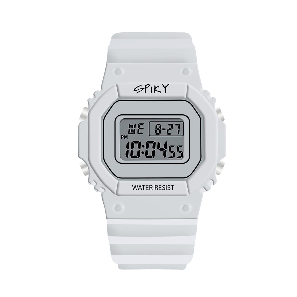 Spiky Rectangle Sports Digital Watch - White