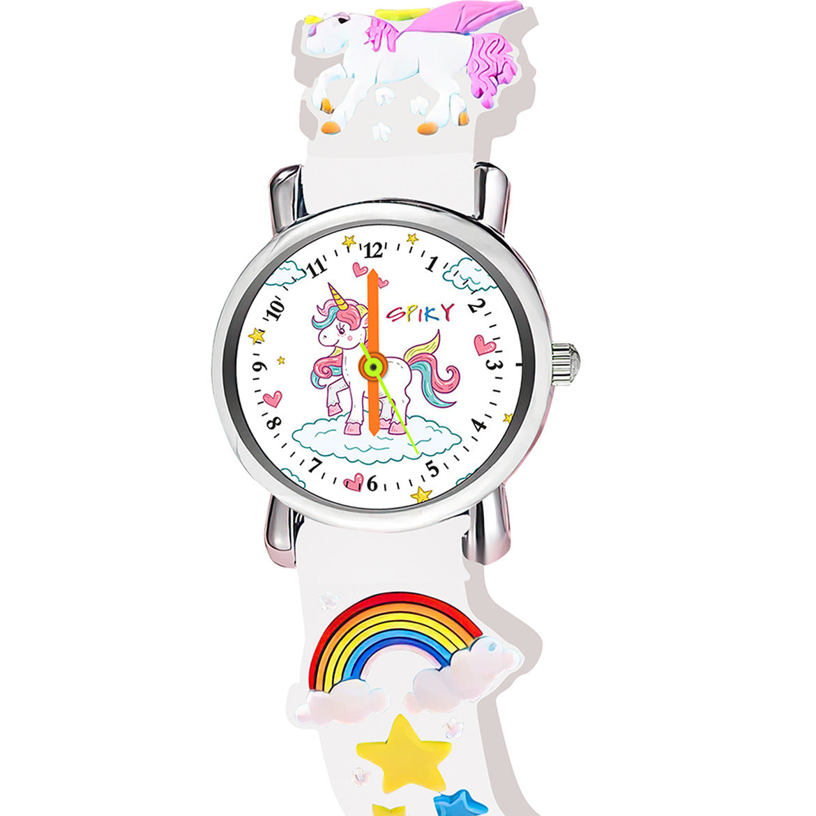 Spiky Round Unicorn Strap Analog Watch - White