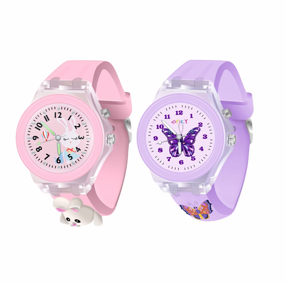Spiky 3D Astronaut & Rabbit Cartoon Analog Light Watch Combo - Blue ...